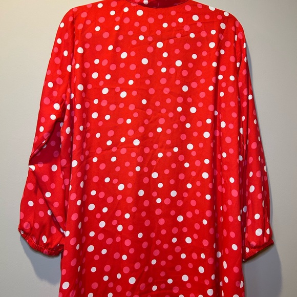Bob Mackie Button Front Polka Dot Blouse Top Plus Size 1x V-Neck Red - Picture 2 of 5